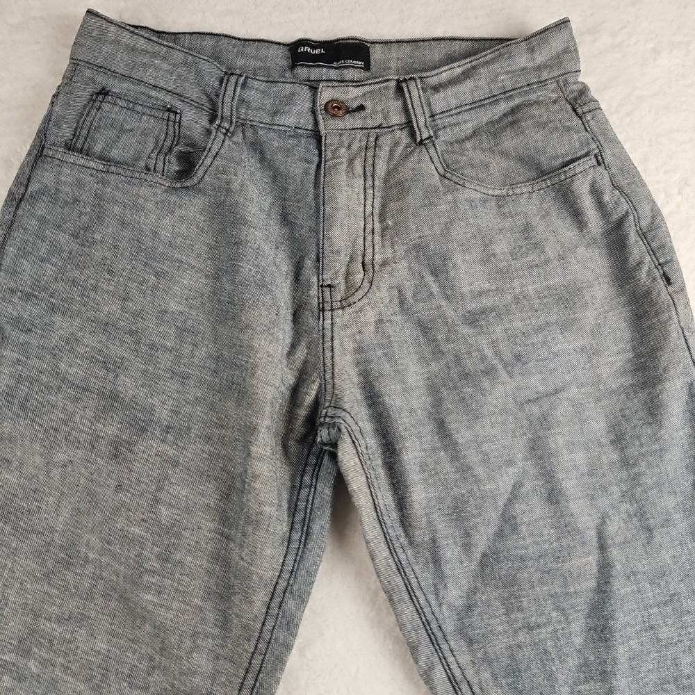 Vintage Skater Jeans 32x30 Qruel‎ Gray Wash Straight Fit Denim Embroidered Y2K
